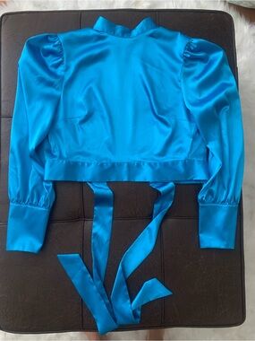 Miss Selfridge Bright Turquoise Satin Tie-Back Blouse